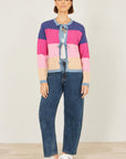 Yumi Multicolour Block Stripe Tie Front Cardigan