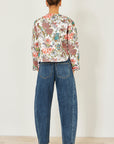 Yumi White Peacock Print Reversible Cotton Quilted Jacket