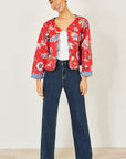 Yumi Red Boho Print Cotton Reversible Quilted Jacket