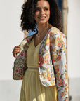 Yumi White Boho Print Cotton Reversible Quilted Jacket