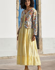 Yumi White Boho Print Cotton Reversible Quilted Jacket
