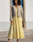 Yumi White Boho Print Cotton Reversible Quilted Jacket