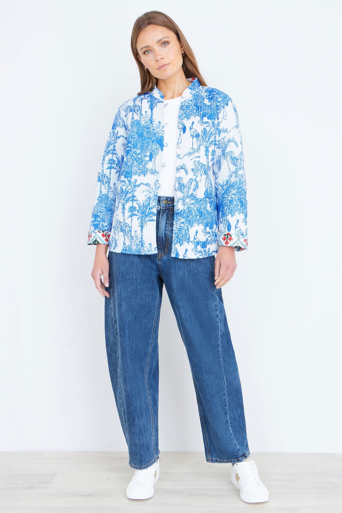 Yumi Blue Palm Reversible Cotton Quilted Jacket