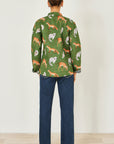 Yumi Green Fox Print Reversible Cotton Quilted Jacket