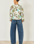 Yumi White Botanical Print Reversible Cotton Quilted Jacket