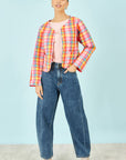Yumi Multicolour Checked Reversible Cotton Quilted Jacket