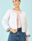 Yumi White Gingham Reversible Cotton Quilted Cropped Jacket