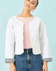 Yumi White Gingham Reversible Cotton Quilted Cropped Jacket