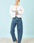 Yumi White Gingham Reversible Cotton Quilted Cropped Jacket
