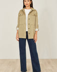 Yumi Green Utility Jacket With Drawstring Waist and Stripe Lining