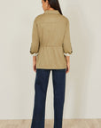 Yumi Green Utility Jacket With Drawstring Waist and Stripe Lining