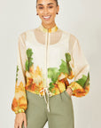 Yumi Beige Printed Lightweight Modal Bomber Jacket