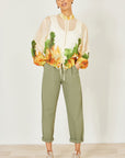Yumi Beige Printed Lightweight Modal Bomber Jacket