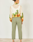Yumi Beige Printed Lightweight Modal Bomber Jacket