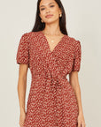Yumi Brown Spot Wrap Midi Dress
