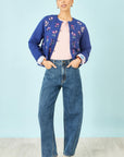 Yumi Blue Floral Embroidery Cotton Jacket