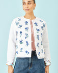 Yumi White Floral Embroidery Reversible Cotton Jacket