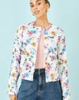 Yumi White Floral Embroidery Reversible Cotton Jacket