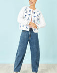 Yumi White Floral Embroidery Reversible Cotton Jacket