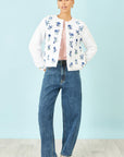 Yumi White Floral Embroidery Reversible Cotton Jacket