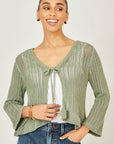 Yumi Green Tie Front Pointelle Cardigan