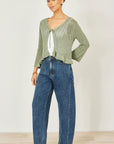 Yumi Green Tie Front Pointelle Cardigan