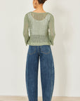 Yumi Green Tie Front Pointelle Cardigan