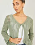 Yumi Green Tie Front Pointelle Cardigan
