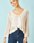 Yumi Beige Tie Front Pointelle Cardigan