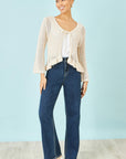 Yumi Beige Tie Front Pointelle Cardigan