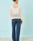 Yumi Beige Tie Front Pointelle Cardigan