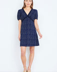Yumi Navy Spot Print Lace Trim Skater Dress