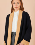Yumi Black Open Cardigan With Contrast Border