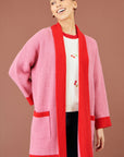 Yumi Pink Contrast Knitted Cardigan