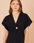 Yumi Black Knitted Viscose Kimono Cardigan With Buttons