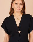 Yumi Black Knitted Viscose Kimono Cardigan With Buttons