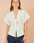 Yumi Ivory Knitted Viscose Kimono Cardigan With Buttons