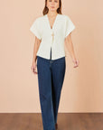 Yumi Ivory Knitted Viscose Kimono Cardigan With Buttons