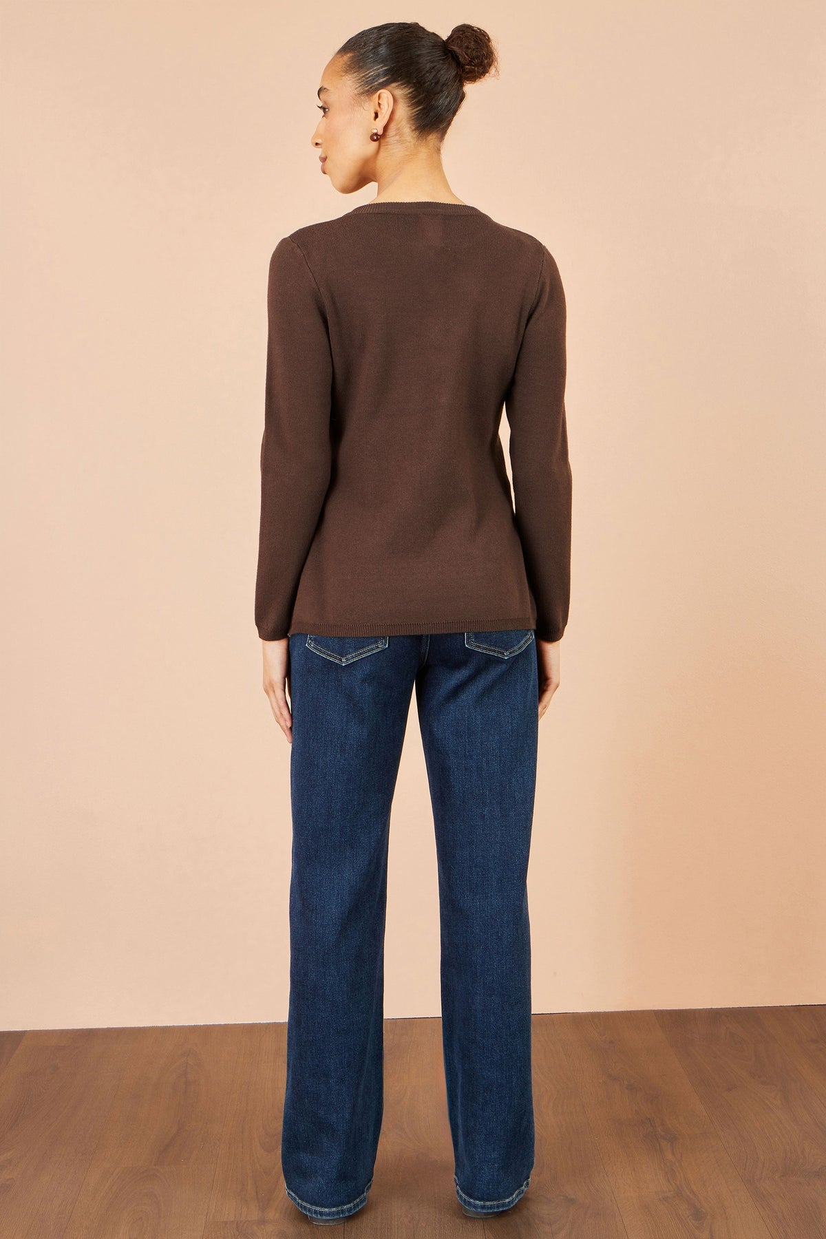 Yumi Brown Knitted Fitted Peplum Cardigan