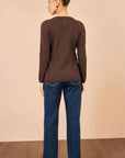 Yumi Brown Knitted Fitted Peplum Cardigan