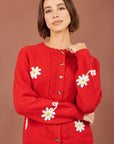 Yumi Red Daisy Stitch Cardigan