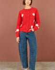 Yumi Red Daisy Stitch Cardigan