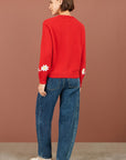 Yumi Red Daisy Stitch Cardigan