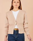Yumi Beige Knitted Button Cardigan
