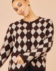 Yumi Brown Argyll Knit Cardigan