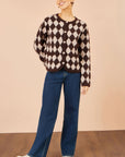 Yumi Brown Argyll Knit Cardigan