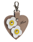 Love heart bag charm - with 'Mum' engraving and flower appliques - Iced Coffee