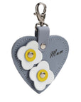 Love heart bag charm - with 'Mum' engraving and flower appliques - Lilac Grey