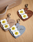 Love heart bag charm - with 'Mum' engraving and flower appliques - Lilac Grey