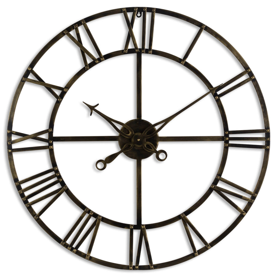 80cm antique brass skeleton clock with exposed gears, a striking mechanical wall decor piece by Sostter at brixbailey.com